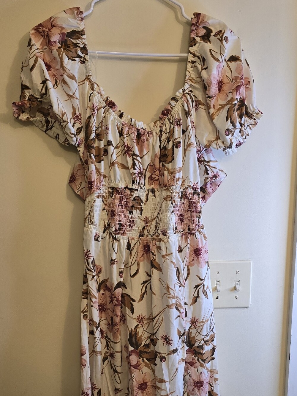 Forever 21 Cream Midi Dress with Pink and Brown Floral Accents